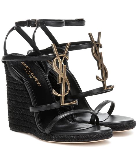 ysl black leather espadrilles|saint laurent espadrille wedges.